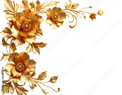Golden botanical corner decor with sculpted flowers and leaves