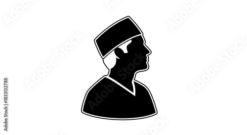 Silhouette of a Man Wearing a Traditional Cap.