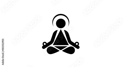 Silhouette of a Meditating Person with Halo Symbolizing Enlightenment.