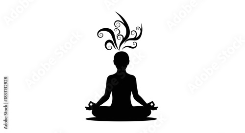 Silhouette of a Meditating Person with Mindful Thoughts.