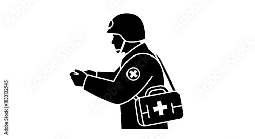 Silhouette of a Military Medic with First Aid Kit.