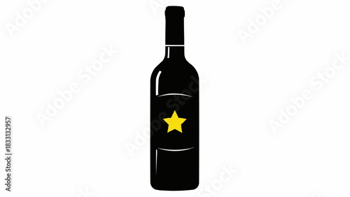 Elegant Black Wine Bottle with a Golden Star Label.