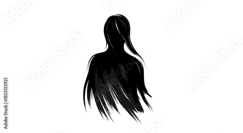 Silhouette of a Woman with Flowing Black Hair.