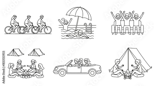 Friends Together A Line Art Collection of Outdoor Adventures and Shared Experiences