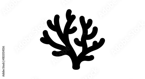 Silhouette of Coral Branch Marine Life and Ocean Ecosystem.