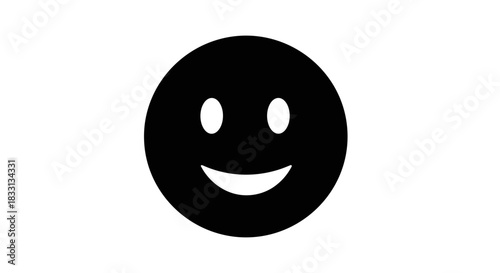 Simple Black and White Smiley Face Icon Illustration.