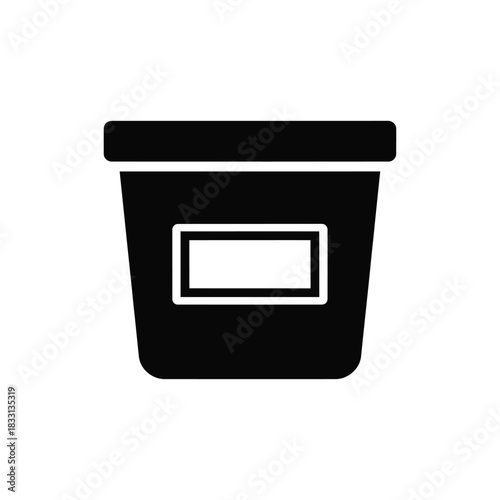 Black silhouette of a cylindrical container with a label