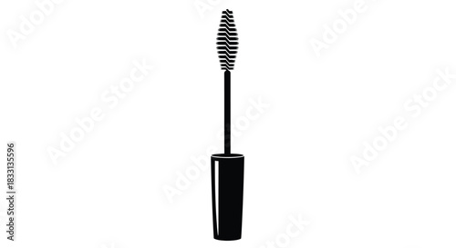 A single black mascara wand isolated on a plain white background