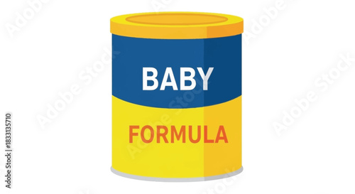 A yellow and blue baby formula can with bold white lettering