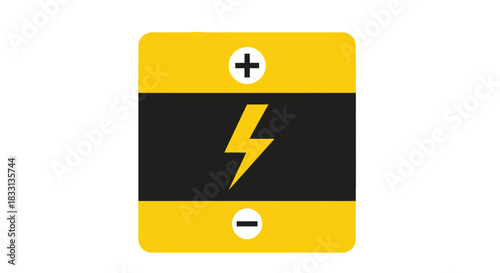 A simple yellow battery illustration with positive and negative signs