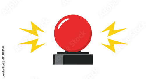 A red emergency alarm button with yellow lightning bolts surrounding it