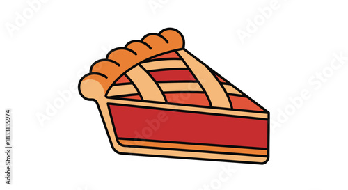A colorful illustration of a single slice of red pie with a golden crust