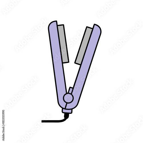 Flat Vector Art Of A Minimalist Purple Hair Straightener On A Black Background With A Clean Sticker Style And Two Dimensional Design