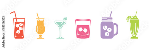 drinks in a filled design. Refreshing beverage vector art