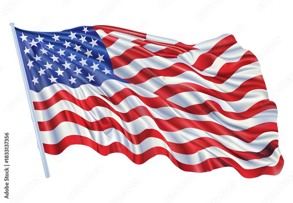 Obraz premium American Flag Waving in the Wind on a White Background Professional Art for Photography