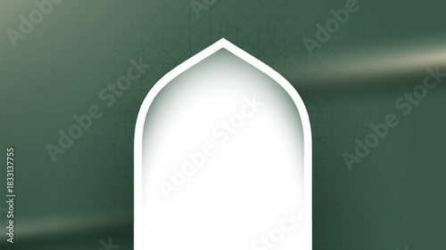 Islamic background with mosque arch in waving green background. islamic background