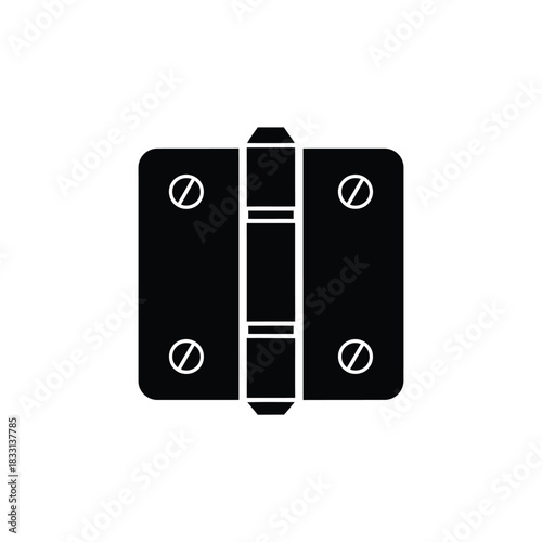 Black silhouette of a door hinge with screws hardware