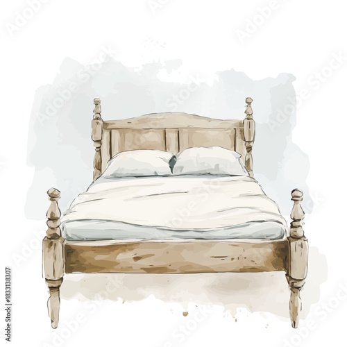 An Elegant bed frame painting design collection, Hand-painted watercolor style, vectorized, vector set available in EPS, Simple design, EPS format set, watercolor painting