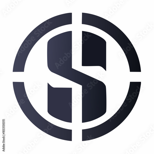 Abstract S logo, dark gradient, segmented circle. Modern tech, security, branding.
