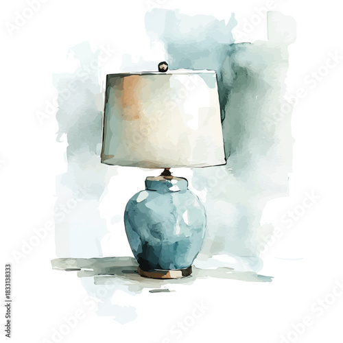 An Elegant bedside lamp painting design collection, Hand-painted watercolor style, vectorized, vector set available in EPS, Simple design, EPS format set, watercolor painting