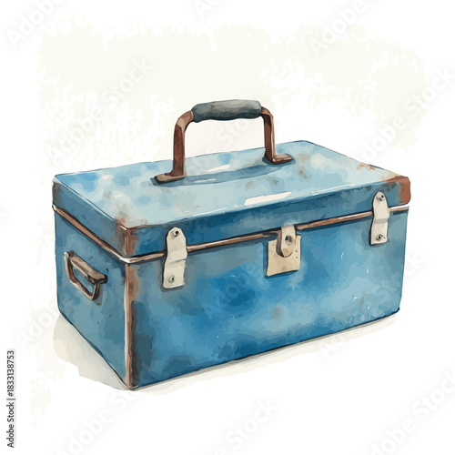 An Elegant blue farm tool box painting design collection, Hand-painted watercolor style, vectorized, vector set available in EPS, Simple design, EPS format set, watercolor painting