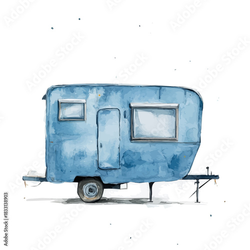An Elegant blue farm trailer painting design collection, Hand-painted watercolor style, vectorized, vector set available in EPS, Simple design, EPS format set, watercolor painting