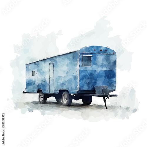 An Elegant blue farm trailer painting design collection, Hand-painted watercolor style, vectorized, vector set available in EPS, Simple design, EPS format set, watercolor painting