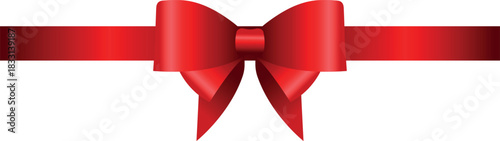 Vector decorative shiny gift red ribbon with tied bow, design element isolated on white background