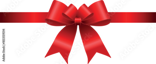 Vector decorative shiny gift red ribbon with tied bow, design element isolated on white background