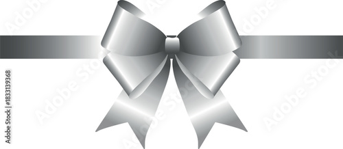 Vector decorative shiny gift silver ribbon with tied bow isolated on white background