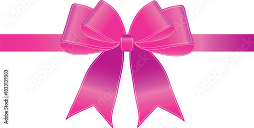 Vector decorative shiny gift pink ribbon with tied bow isolated on white background