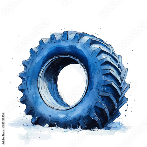An Elegant tractor tire painting design collection, Hand-painted watercolor style, vectorized, vector set available in EPS, Simple design, EPS format set, watercolor painting