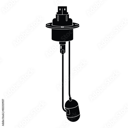 Black silhouette of a float switch with cable and float
