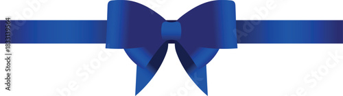 Vector decorative shiny gift blue ribbon with tied bow, design element isolated on white background