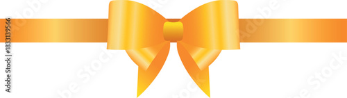 Vector decorative shiny gift yellow ribbon with tied bow isolated on white background