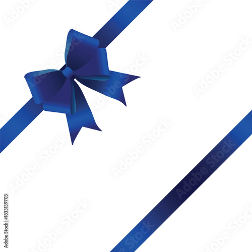 Vector decorative shiny gift blue ribbon with tied bow, design element isolated on white background