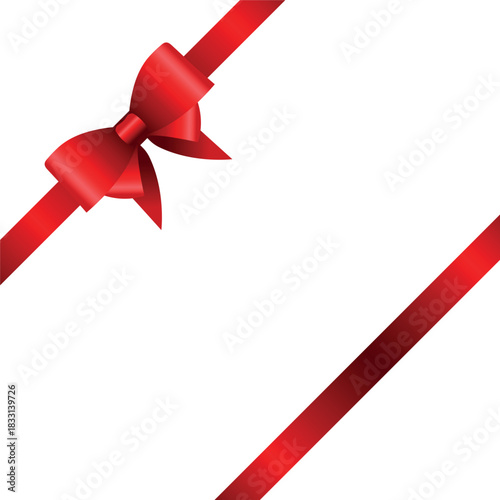 Vector decorative shiny gift red ribbon with tied bow, design element isolated on white background