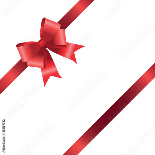 Vector decorative shiny gift red ribbon with tied bow, design element isolated on white background
