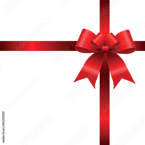 Vector decorative shiny gift red ribbon with tied bow, design element isolated on white background