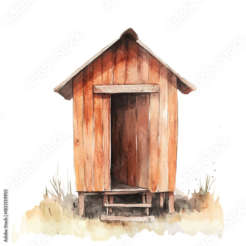 An Elegant brown chicken coop painting design collection, Hand-painted watercolor style, vectorized, vector set available in EPS, Simple design, EPS format set, watercolor painting