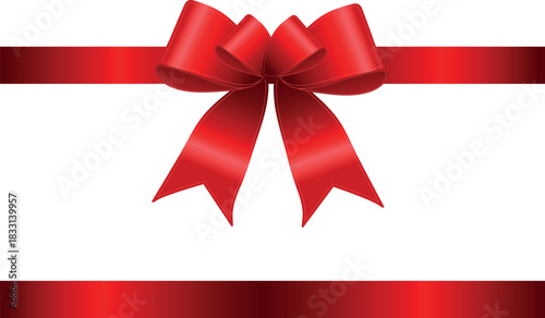 Vector decorative shiny gift red ribbon with tied bow, design element isolated on white background