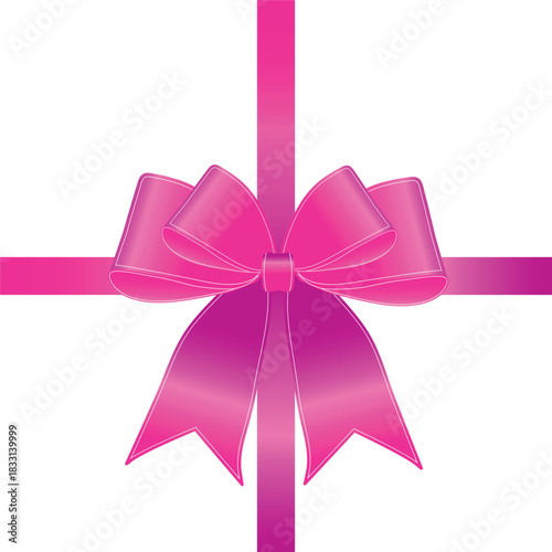 Vector decorative shiny gift pink ribbon with tied bow isolated on white background