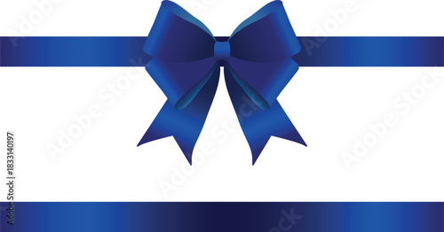 Vector decorative shiny gift blue ribbon with tied bow, design element isolated on white background