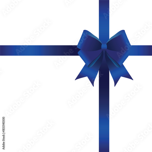Vector decorative shiny gift blue ribbon with tied bow, design element isolated on white background