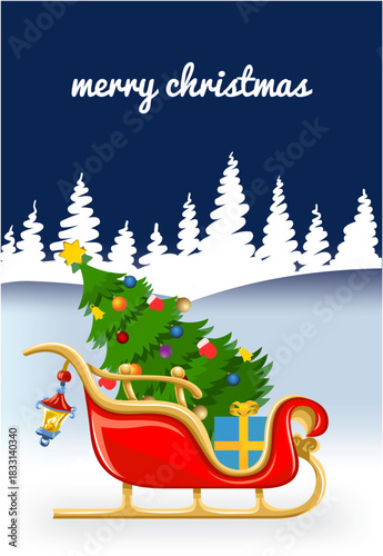 Composition with Santa's sleigh and Christmas tree