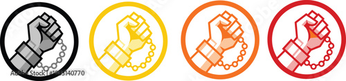 Freedom icons, raised fist vector, breaking chains symbol, empowerment graphic design, civil rights illustration, resistance badge, liberation movement element