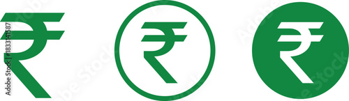 Indian Rupee icons, currency symbol design, financial graphic, green theme, money vector, economy visuals, banking element, ₹ logo set