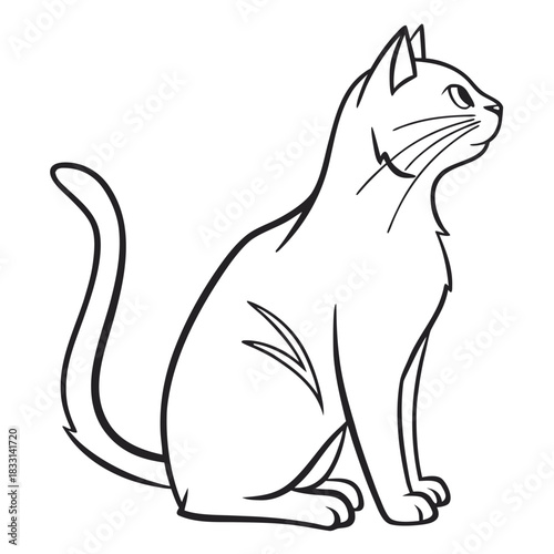 Outline drawing of a domestic cat sitting in profile view