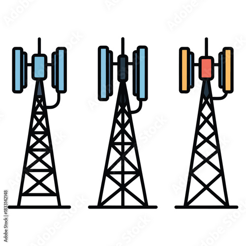 Cell Tower Antenna Silhouette Vector Illustration Isolated on Transparent Background Telecommunication Radio Communication Cellular Network Wireless Technology