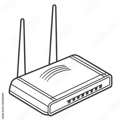 Outline drawing of a wireless internet router with two antennas